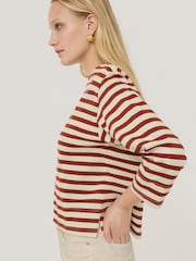 Jigsaw Red 100% Cotton Trim Breton Top - Image 2 of 6