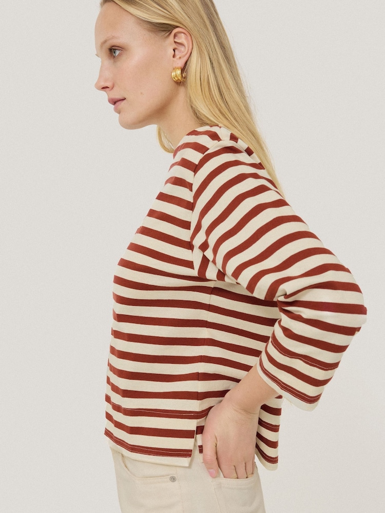 Jigsaw Red 100% Cotton Trim Breton Top - Image 2 of 6
