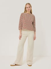 Jigsaw Red 100% Cotton Trim Breton Top - Image 3 of 6