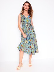 Boden Blue Josefina Belted Flare 100% Cotton Dress - Image 1 of 5
