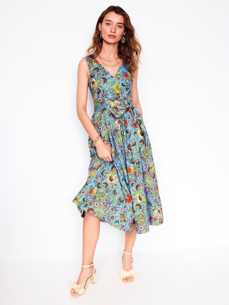 Boden Blue Josefina Belted Flare 100% Cotton Dress - Image 1 of 5