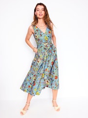 Boden Blue Josefina Belted Flare 100% Cotton Dress - Image 4 of 5
