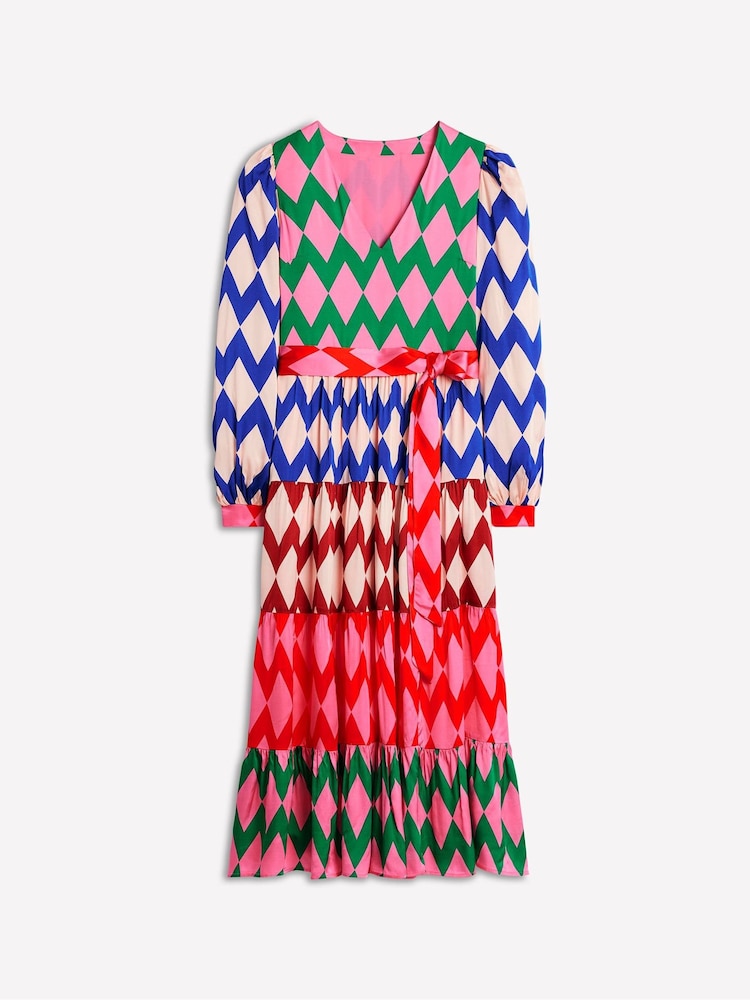 Boden Red V-Neck Tiered Dress - Image 6 of 6