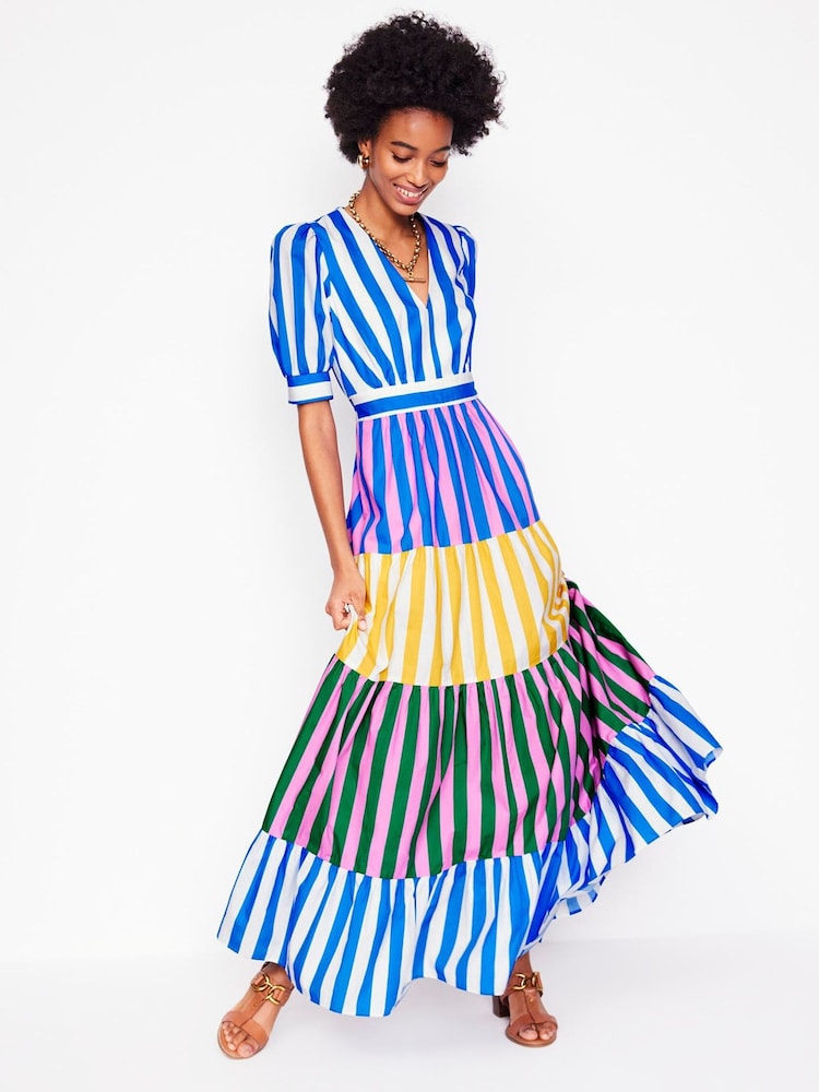 Boden Blue Bella Puff Sleeve 100% Cotton Maxi Dress - Image 3 of 6
