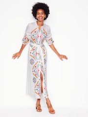 Boden White Ruby Linen Blend Shirt Dress - Image 2 of 7