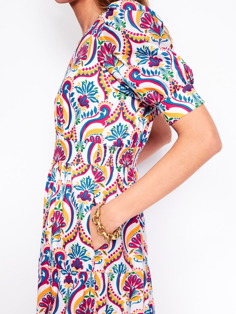 Boden Pink Bella Puff Sleeve 100% Cotton Maxi Dress - Image 3 of 7