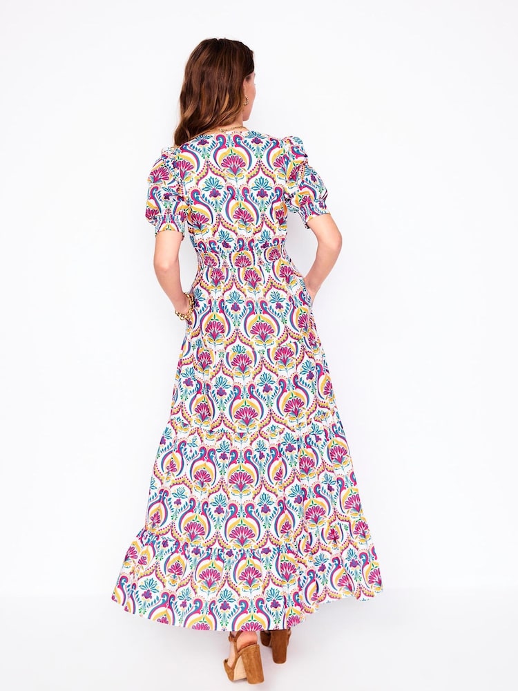 Boden Pink Bella Puff Sleeve 100% Cotton Maxi Dress - Image 4 of 7