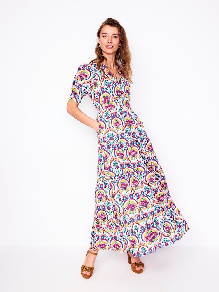 Boden Pink Bella Puff Sleeve 100% Cotton Maxi Dress - Image 5 of 7
