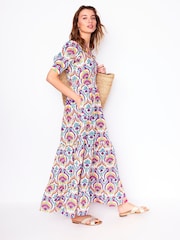 Boden Pink Bella Puff Sleeve 100% Cotton Maxi Dress - Image 6 of 7