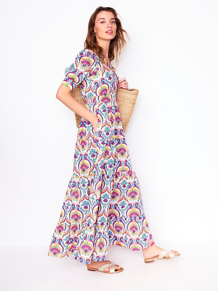 Boden Pink Bella Puff Sleeve 100% Cotton Maxi Dress - Image 6 of 7
