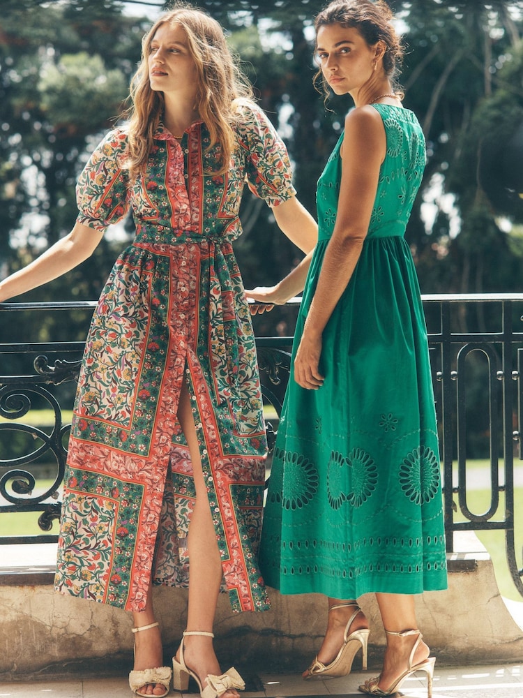 Boden Green Lauren Broderie Midi Dress - Image 1 of 1