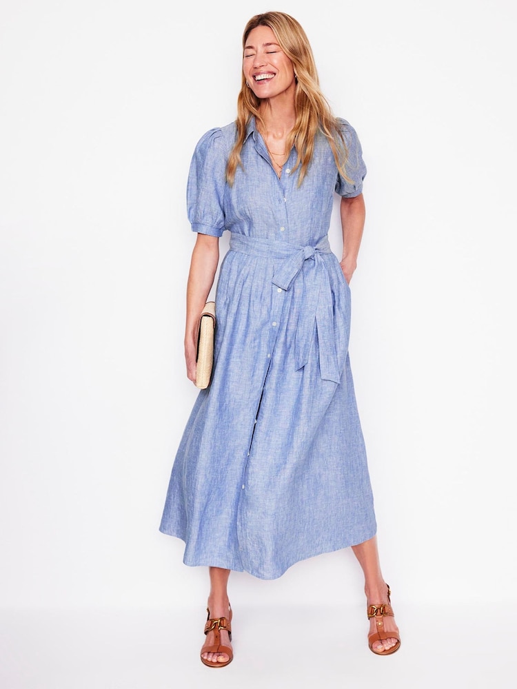 Boden Blue Alexa 100% Linen Maxi Shirt Dress - Image 1 of 5