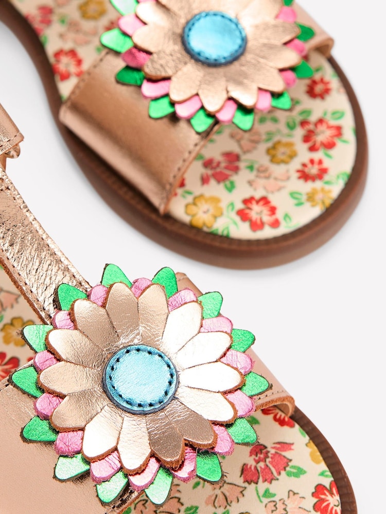 Boden Gold Flower Fun Leather Sandals - Image 2 of 3