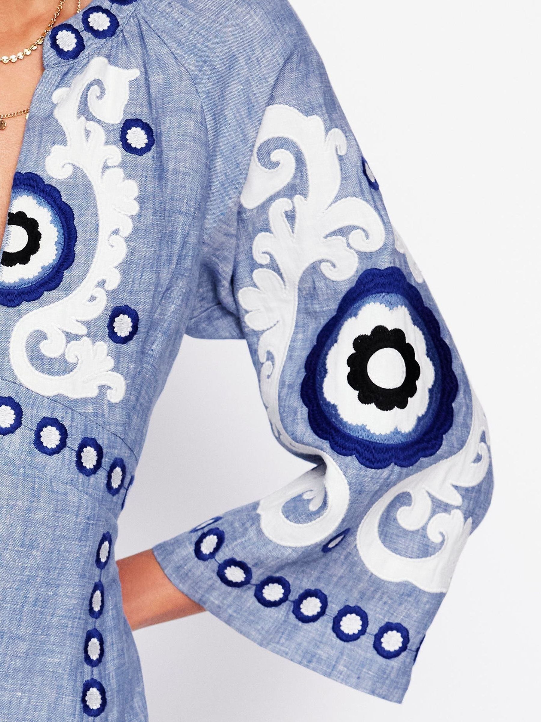 boden una linen embroidered dress Ava Linen Blend Midi Dress - Multi Embroidery