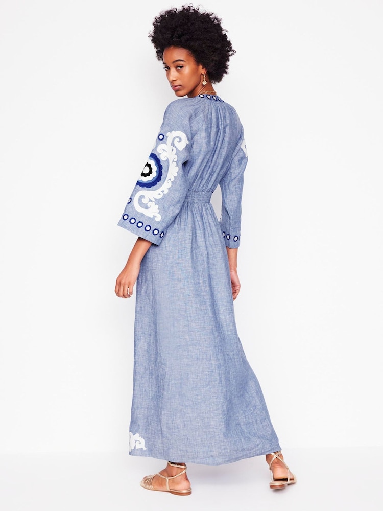 Buy Boden Blue Una Embroidered Dress from Next Luxembourg
