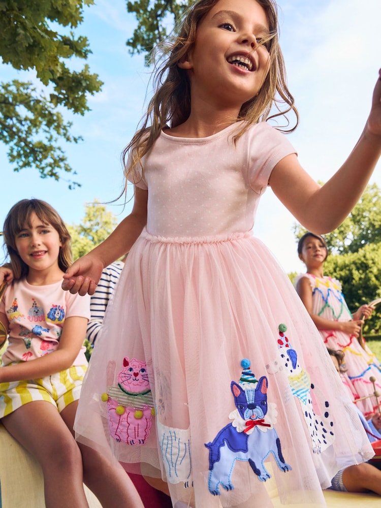 Boden Pink Ami Appliqué Tulle 100% Cotton Dress - Image 1 of 4