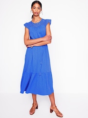 Boden Blue Juliet Broderie 100% Cotton Midi Dress - Image 4 of 5