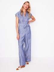 Boden Blue Colette 100% Linen Jumpsuit - Image 1 of 6