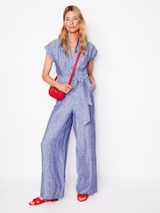 Boden Blue Colette 100% Linen Jumpsuit - Image 5 of 6