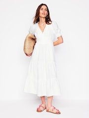 Boden White Anna Double Cloth 100% Cotton Midi Dress - Image 2 of 7