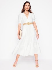 Boden White Anna Double Cloth 100% Cotton Midi Dress - Image 4 of 7