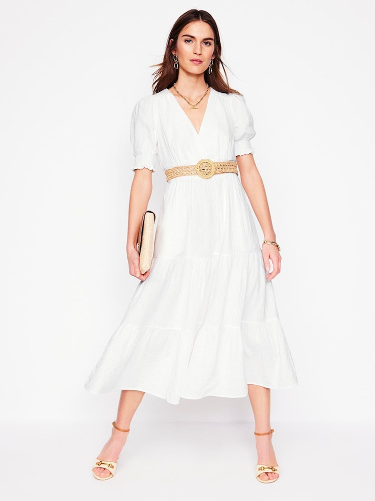 Buy Boden White Anna Double Cloth 100% Cotton Midi Dress from Next USA