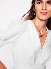Boden White Anna Double Cloth 100% Cotton Midi Dress - Image 6 of 7