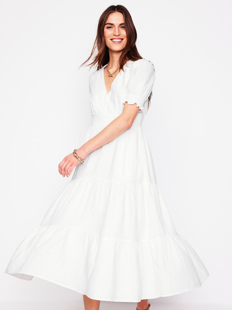 Boden White Anna Double Cloth 100% Cotton Midi Dress - Image 7 of 7