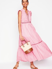 Boden Pink Wren Tiered 100% Cotton Midi Dress - Image 1 of 2