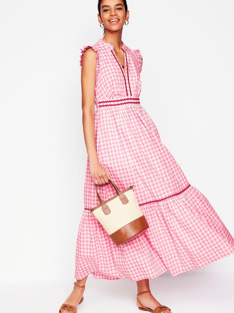 Boden Pink Wren Tiered 100% Cotton Midi Dress - Image 1 of 2