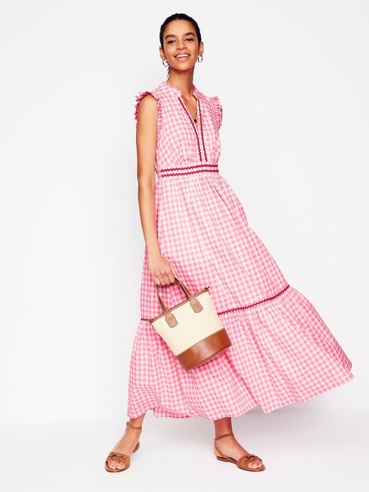 Boden Pink Gingham Wren Tiered 100% Cotton Midi Dress - Image 2 of 2