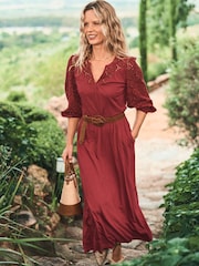 Boden Red Eden Broderie Jersey Dress - Image 1 of 6