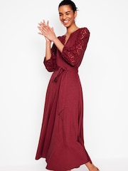 Boden Red Eden Broderie Jersey Dress - Image 2 of 6