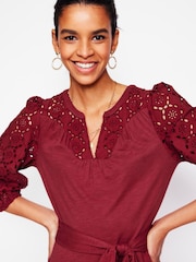 Boden Red Eden Broderie Jersey Dress - Image 3 of 6