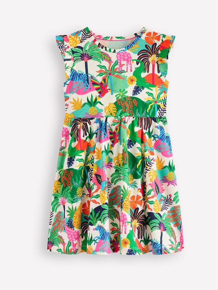 Boden Green Jungle Posie Frill Sleeve 100% Cotton Dress - Image 1 of 3