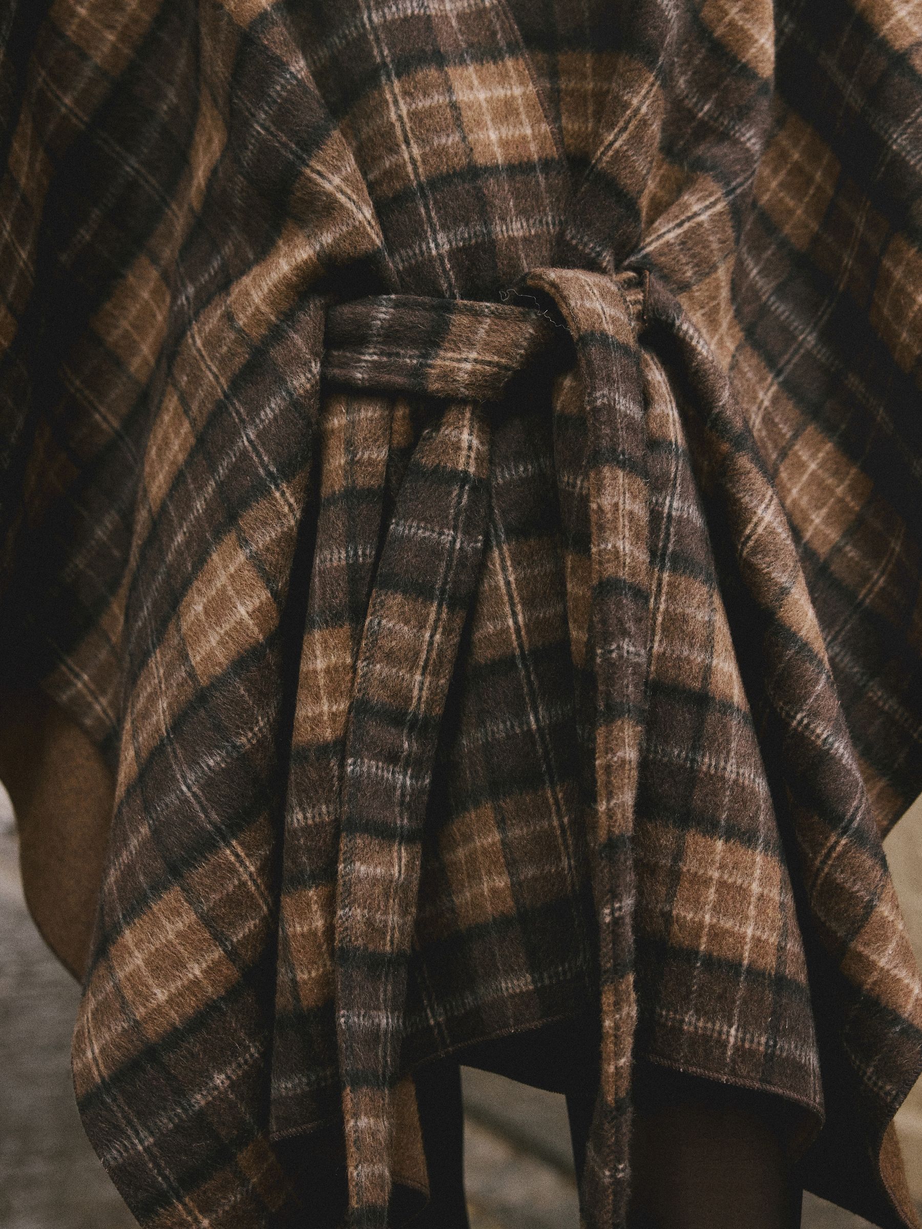Buy Brown Check Wrap Front Cape Poncho from Next USA