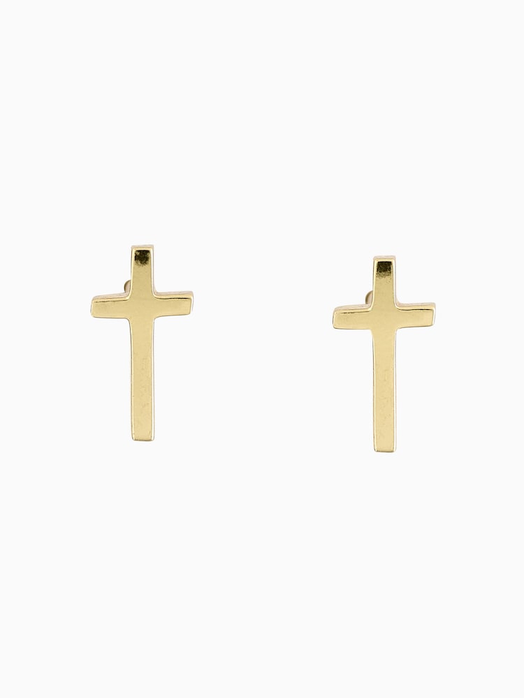 AllSaints Gold Tone Cross Stud Earrings - Image 1 of 5 AllSaints Gold Tone Cross Stud Earrings - Image 1 of 5