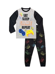 Harry Bear Black Eat Sleep Game Repeat Long Sleeve Gaming Pyjamas - Image 1 of 5