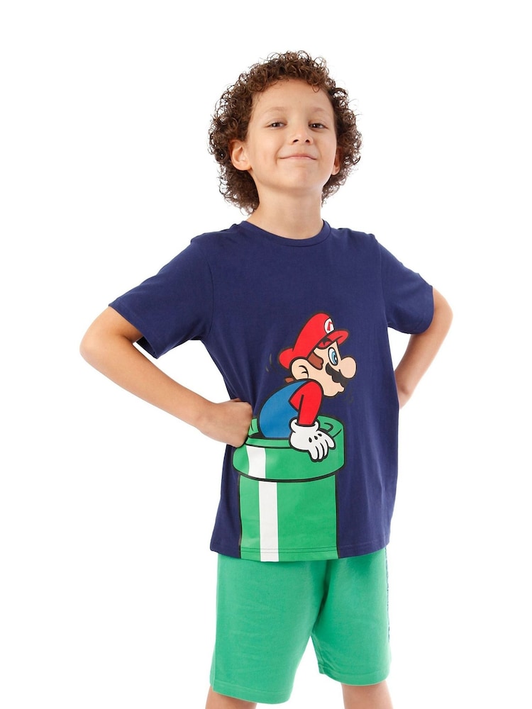 Character Green Super Mario Gaming 100% Cotton T-Shirt and Short Set - Image 1 of 6