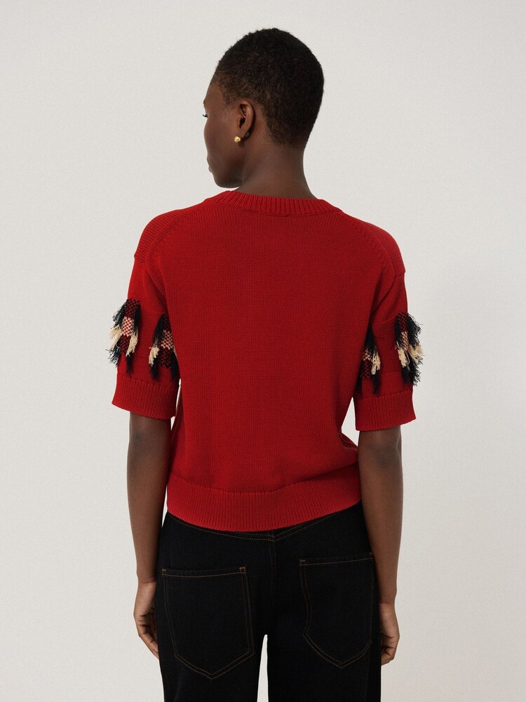 Pull Jigsaw 100% coton jacquard à franges - Image 2 de 5