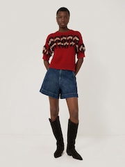 Pull Jigsaw 100% coton jacquard à franges - Image 3 de 5