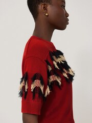 Pull Jigsaw 100% coton jacquard à franges - Image 4 de 5