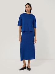 Jigsaw Blue 100% Linen Knitted Top - Image 1 of 6