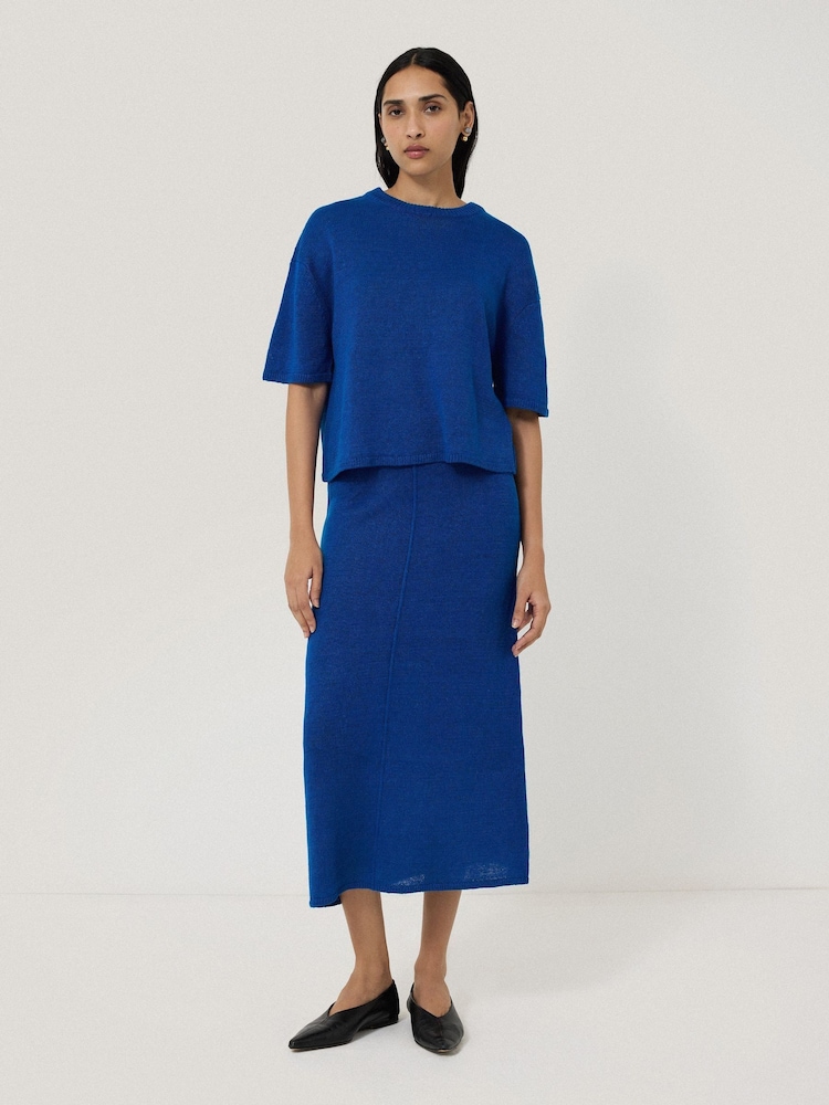 Jigsaw Blue 100% Linen Knitted Top - Image 1 of 6
