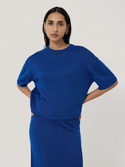 Jigsaw Blue 100% Linen Knitted Top - Image 3 of 6
