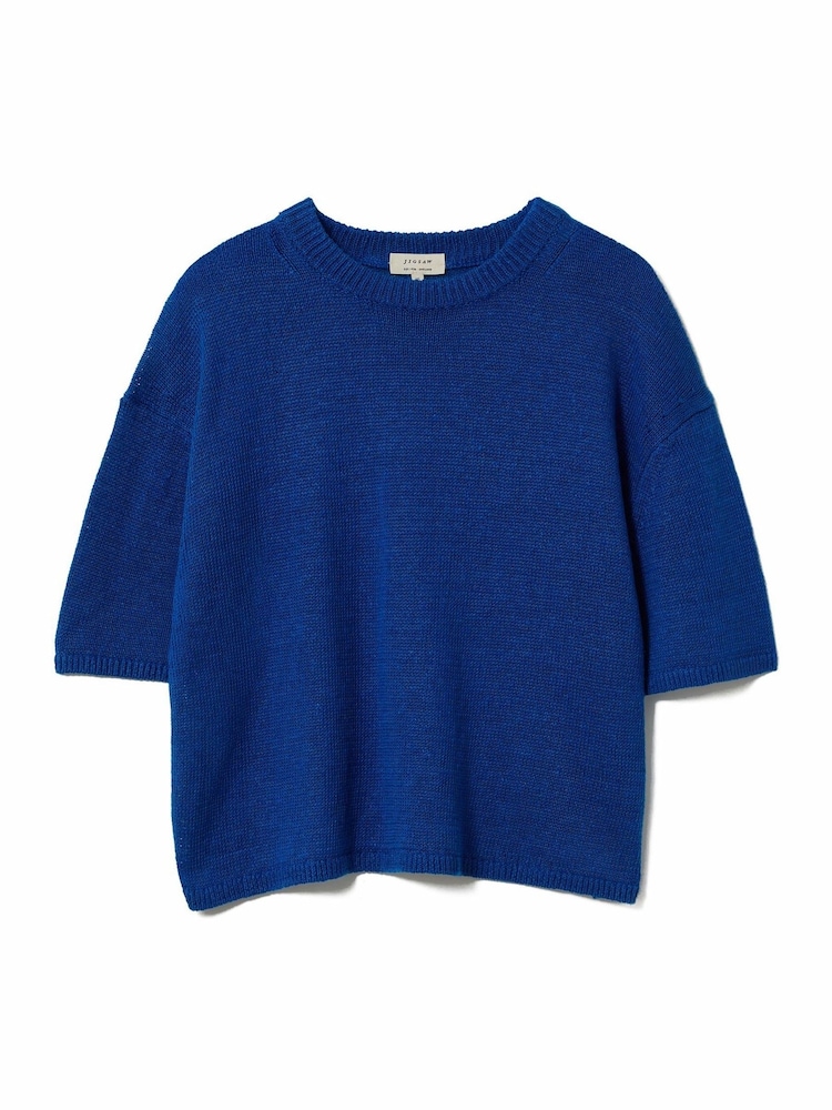 Jigsaw Blue 100% Linen Knitted Top - Image 6 of 6