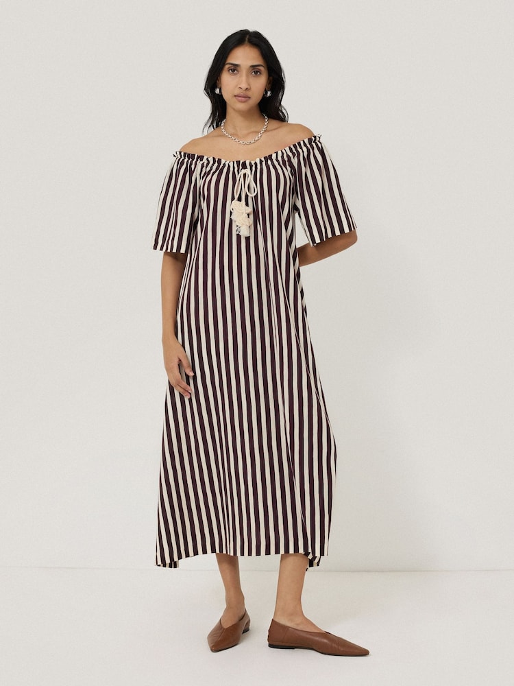 Jigsaw Red Drawstring Stripe 100% Cotton Dress - Image 1 of 8