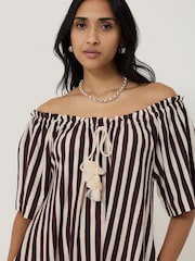 Jigsaw Red Drawstring Stripe 100% Cotton Dress - Image 2 of 8