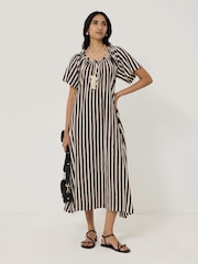 Jigsaw Red Drawstring Stripe 100% Cotton Dress - Image 3 of 8