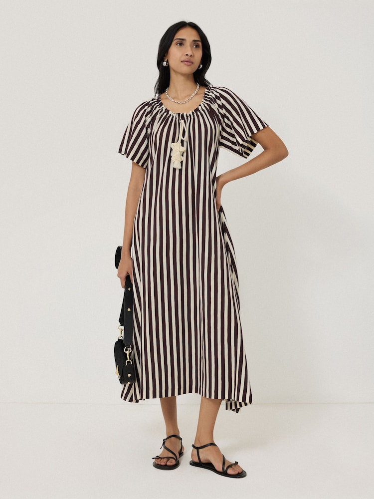 Jigsaw Red Drawstring Stripe 100% Cotton Dress - Image 3 of 8